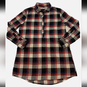 JACHS Girlfriend Red Black Cream Plaid Tunic Shirt